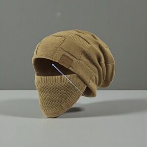 Warm Hat and Face Mask Set - Winter Slouchy Beanie - Khaki